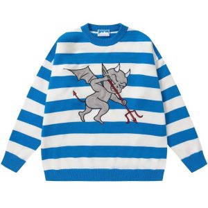 Pihoy Embroidered Striped Sweatshirt